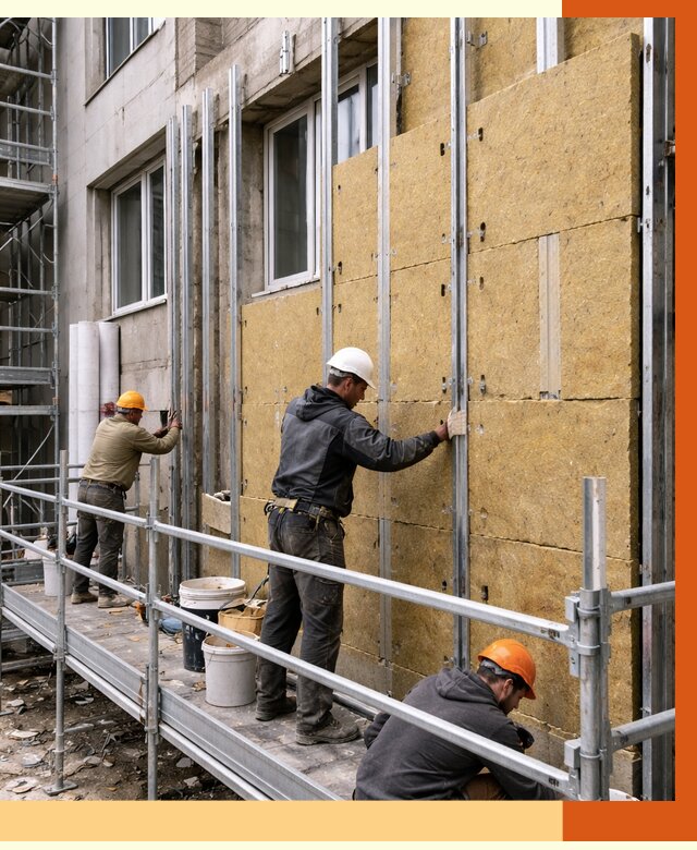 Утепление вентилируемого фасада в Тутаеве от 5871 руб/м2 — монтаж и утепление вентфасад | ТепломастерТтв